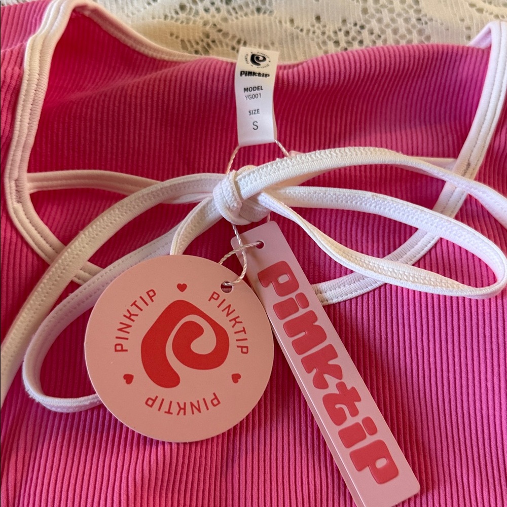 2 pc Pink Tip Long Sleeve Crop Top and Leggings Set - Picture 5 of 5